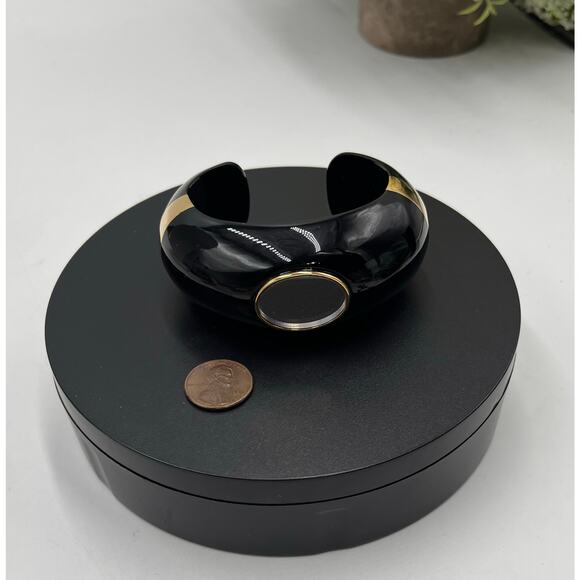 Aurélie Bidermann Designer Black Enamel Oval Mirror Gold Plated Cuff Bracelet - Picture 5 of 8